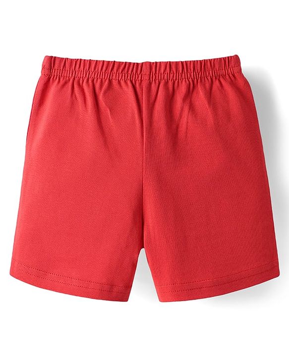 Babyhug 100% Cotton Single Jersey Knit Sleeveless Sando & Shorts Set With Beach Theme Print - Red & White