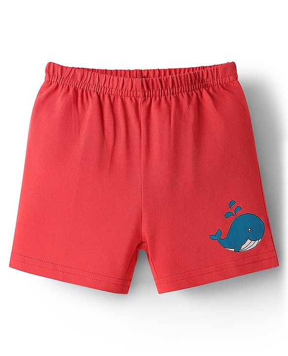 Babyhug 100% Cotton Single Jersey Knit Sleeveless Sando & Shorts Set With Beach Theme Print - Red & White