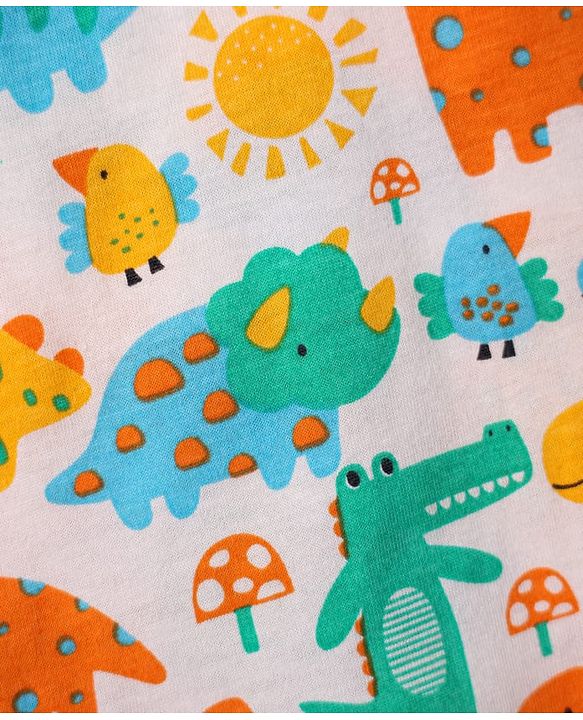 Babyhug 100% Cotton Single Jersey Knit Sleeveless Sando & Shorts Set With Dino Print - Yellow & White