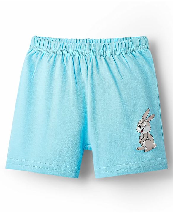 Babyhug 100% Cotton Single Jersey Knit Sleeveless Sando & Shorts Set With Animal Print - White & Light Blue