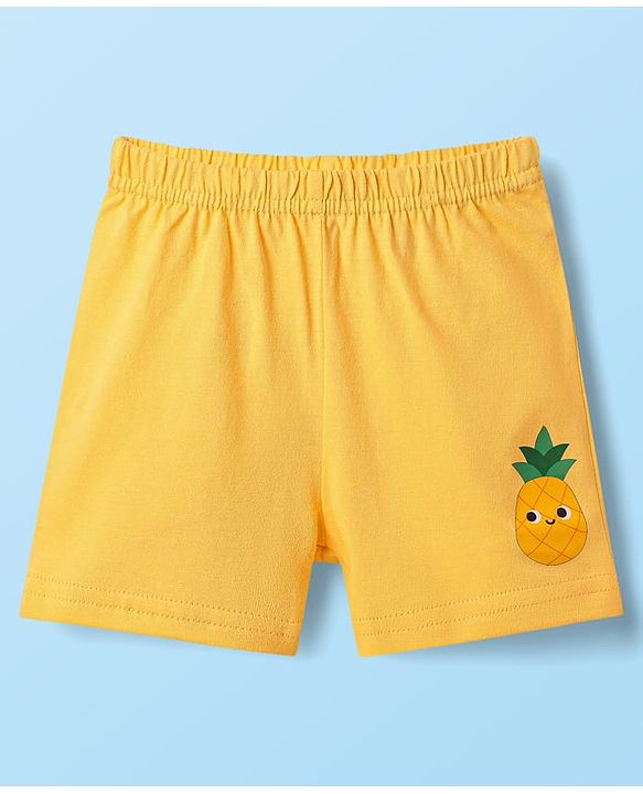 Babyhug 100% Cotton Single Jersey Knit Sleeveless Sando & Shorts Set With Tropical Theme - Yellow & White