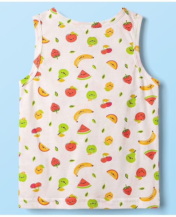Babyhug 100% Cotton Single Jersey Knit Sleeveless Sando & Shorts Set With Tropical Theme - Yellow & White