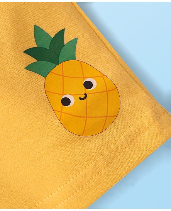 Babyhug 100% Cotton Single Jersey Knit Sleeveless Sando & Shorts Set With Tropical Theme - Yellow & White