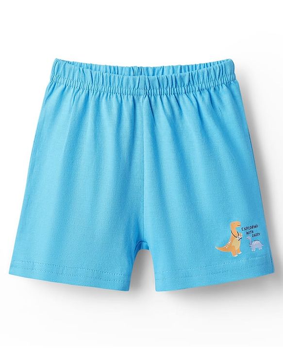 Babyhug 100% Cotton Single Jersey Knit Sleeveless Sando & Shorts Set With Dino Print - White & Light Blue