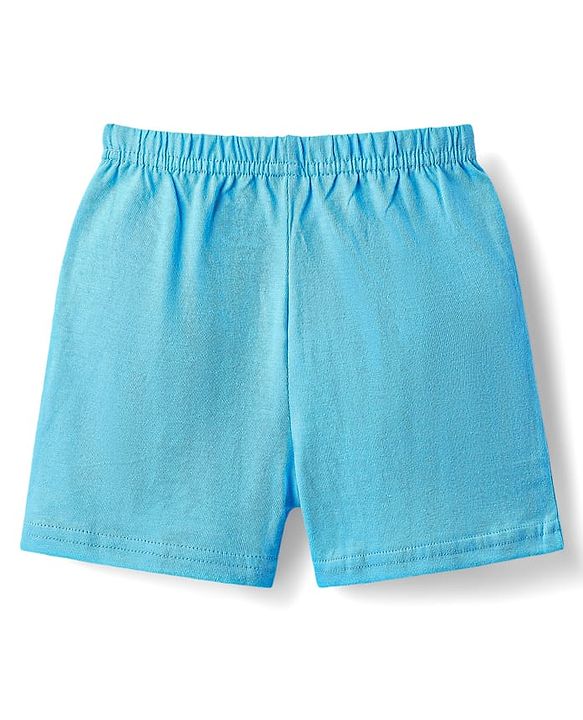 Babyhug 100% Cotton Single Jersey Knit Sleeveless Sando & Shorts Set With Dino Print - White & Light Blue