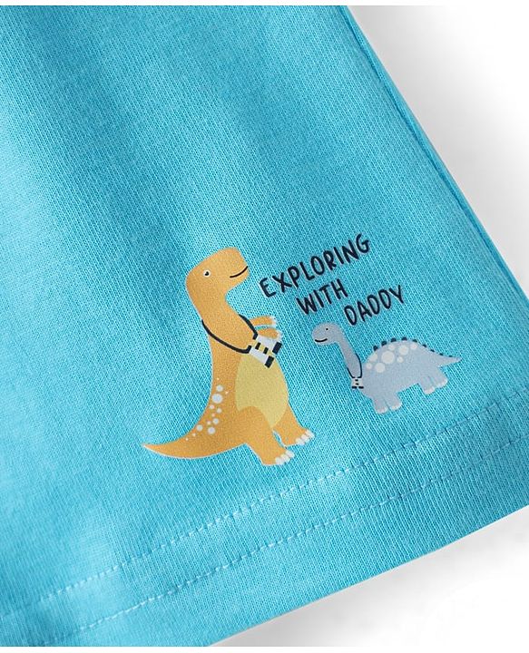 Babyhug 100% Cotton Single Jersey Knit Sleeveless Sando & Shorts Set With Dino Print - White & Light Blue