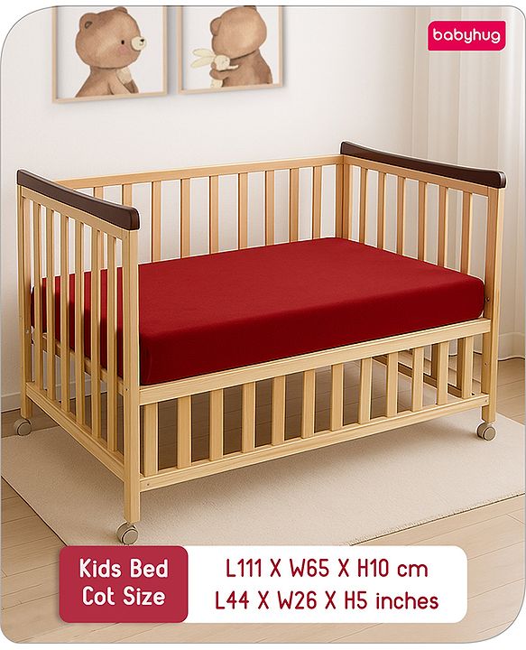 Babyhug 100% Cotton Waterproof Fitted Mattress Protector Cover - Maroon