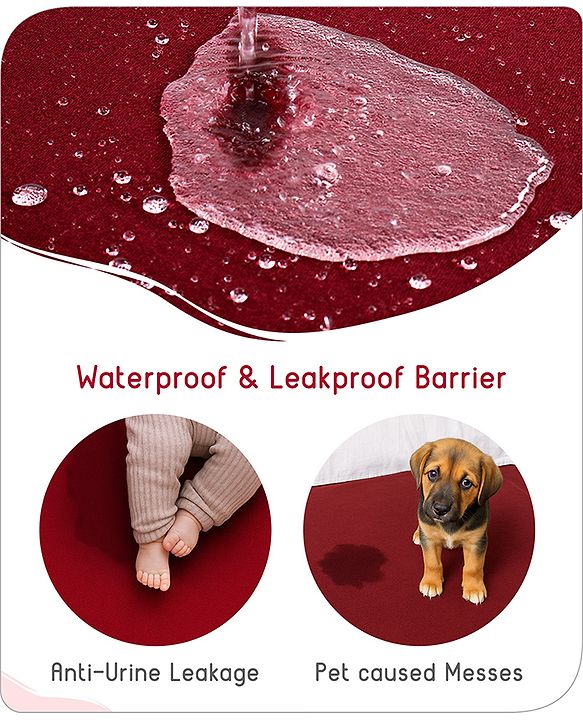 Babyhug 100% Cotton Waterproof Fitted Mattress Protector Cover - Maroon
