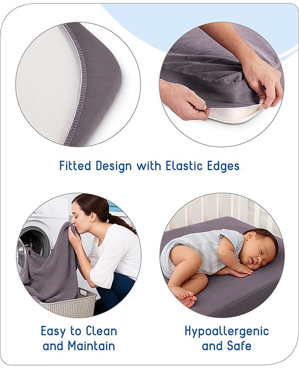 Babyhug 100% Cotton Waterproof Fitted Mattress Protector Cover - Grey