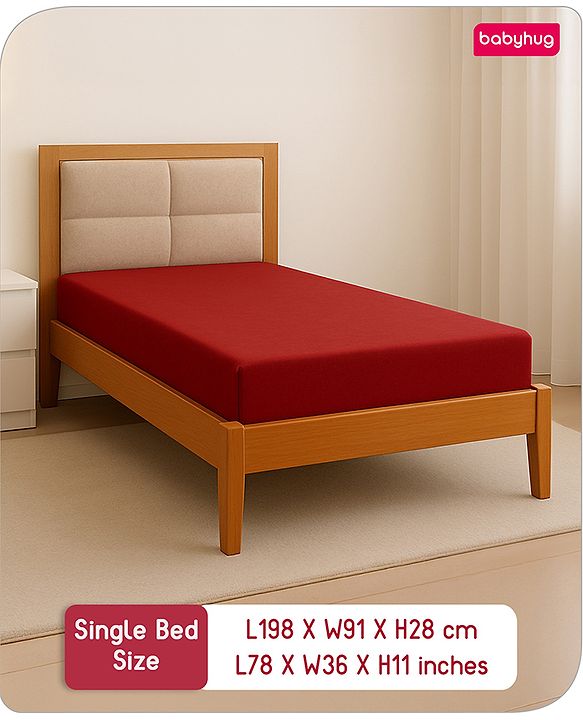 Babyhug 100% Cotton Waterproof Fitted Mattress Protector Cover - Maroon