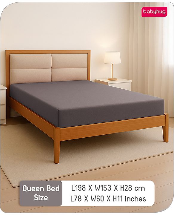 Babyhug 100% Cotton Waterproof Fitted Mattress Protector Cover - Grey