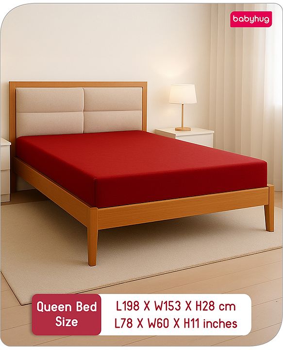 Babyhug 100% Cotton Waterproof Fitted Mattress Protector Cover - Maroon