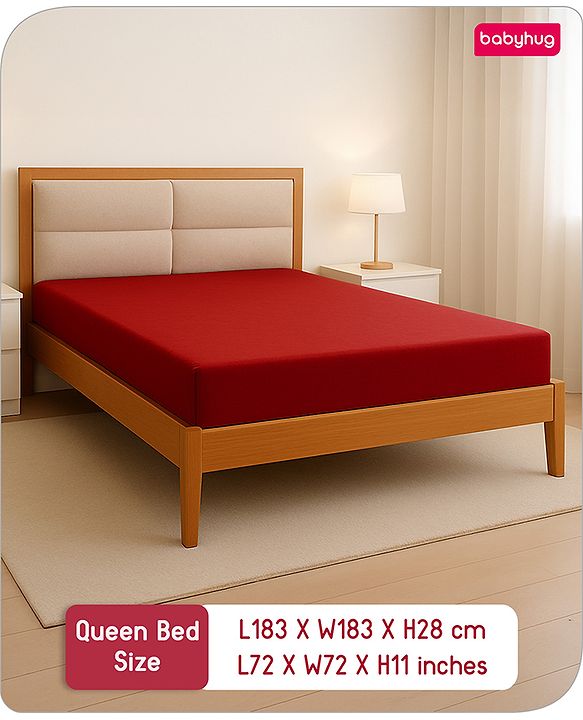 Babyhug 100% Cotton Waterproof Fitted Mattress Protector Cover - Maroon