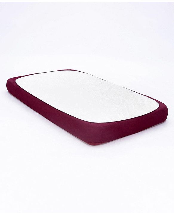 Babyhug 100% Cotton Waterproof Fitted Mattress Protector Cover - Maroon