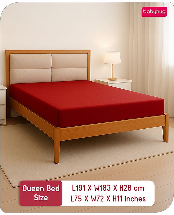Babyhug 100% Cotton Waterproof Fitted Mattress Protector Cover - Maroon