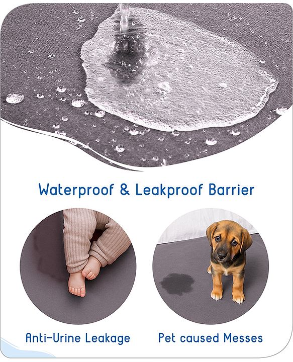 Babyhug 100% Cotton Waterproof Fitted Mattress Protector Cover - Grey