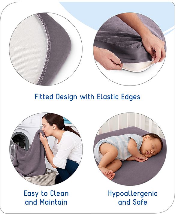 Babyhug 100% Cotton Waterproof Fitted Mattress Protector Cover - Grey