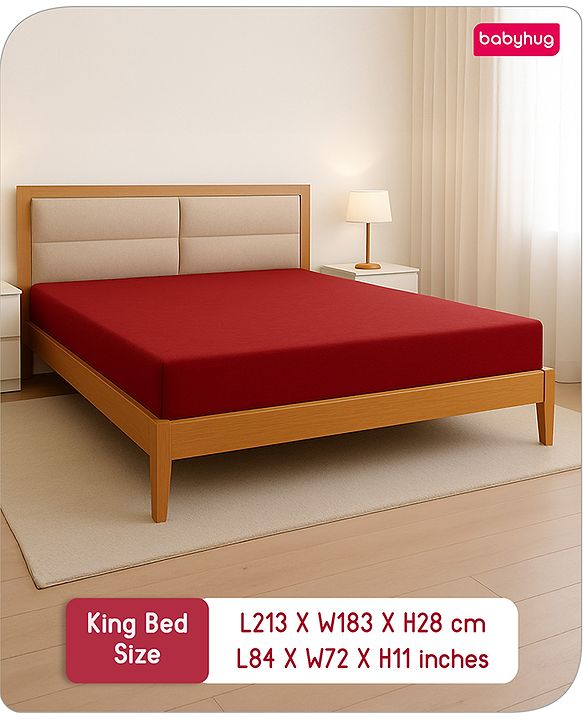Babyhug 100% Cotton Waterproof Fitted Mattress Protector Cover - Maroon
