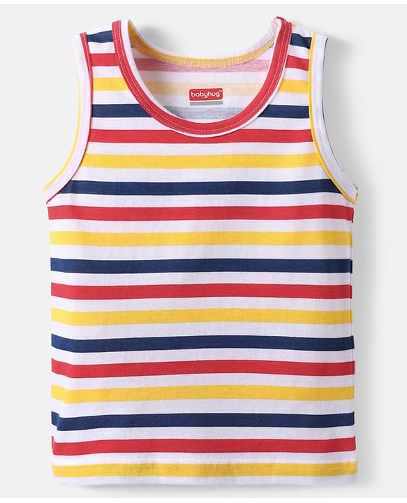 Babyhug 100% Cotton Single Jersey Knit Sleeveless Sando With Stripes - Yellow