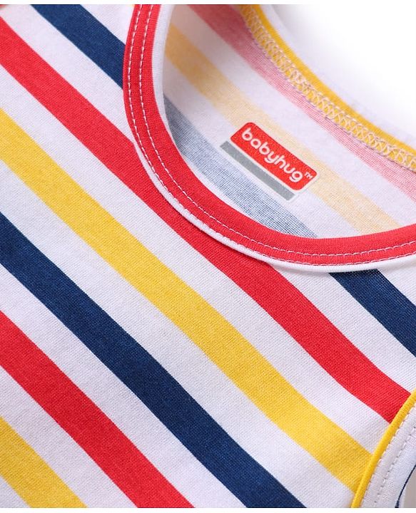 Babyhug 100% Cotton Single Jersey Knit Sleeveless Sando With Stripes - Yellow