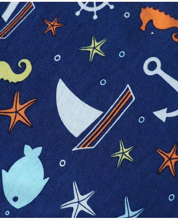 Babyhug 100% Cotton Single Jersey Knit Sleeveless Sando with Fish Print - Blue