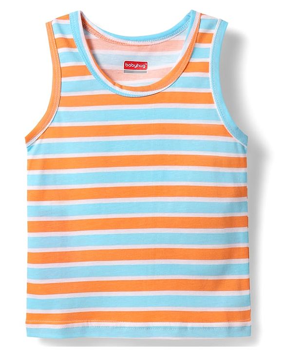 Babyhug 100% Cotton Single Jersey Knit Sando With Stripes - Orange