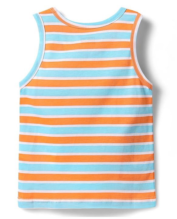 Babyhug 100% Cotton Single Jersey Knit Sando With Stripes - Orange