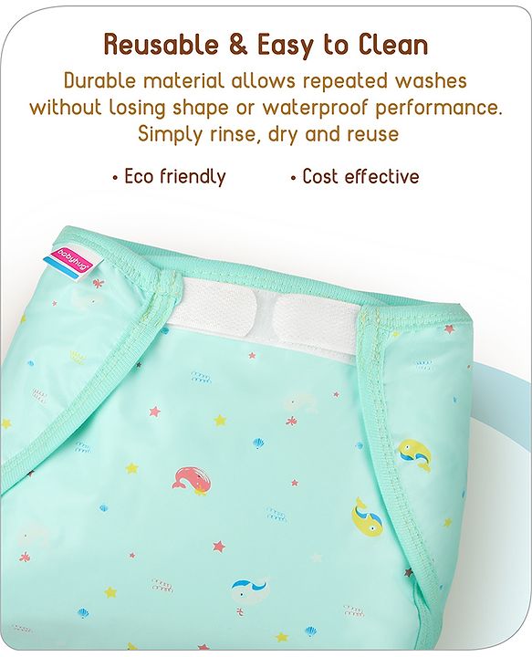 Babyhug Waterproof Both Side Plastic Nappy Small Size Set of 3 - Dolphin Print| Reusable| Easy to Clean and Maintain| Adjustable Velcro Closure