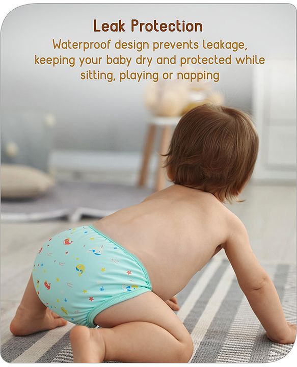 Babyhug Waterproof Both Side Plastic Nappy Small Size Set of 3 - Dolphin Print| Reusable| Easy to Clean and Maintain| Adjustable Velcro Closure