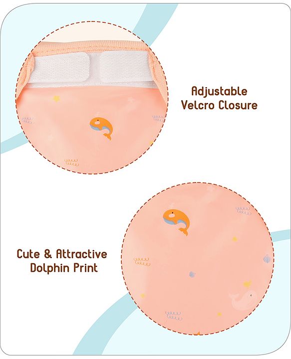 Babyhug Waterproof Both Side Plastic Nappy Small Size Set of 3 - Dolphin Print| Reusable| Easy to Clean and Maintain| Adjustable Velcro Closure