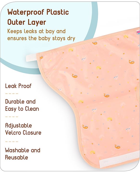 Babyhug Waterproof Nappy with Terry Inner Layer Small Size Set of 3 - Dolphin Print| Reusable| Easy to Clean and Maintain| Adjustable Velcro Closure