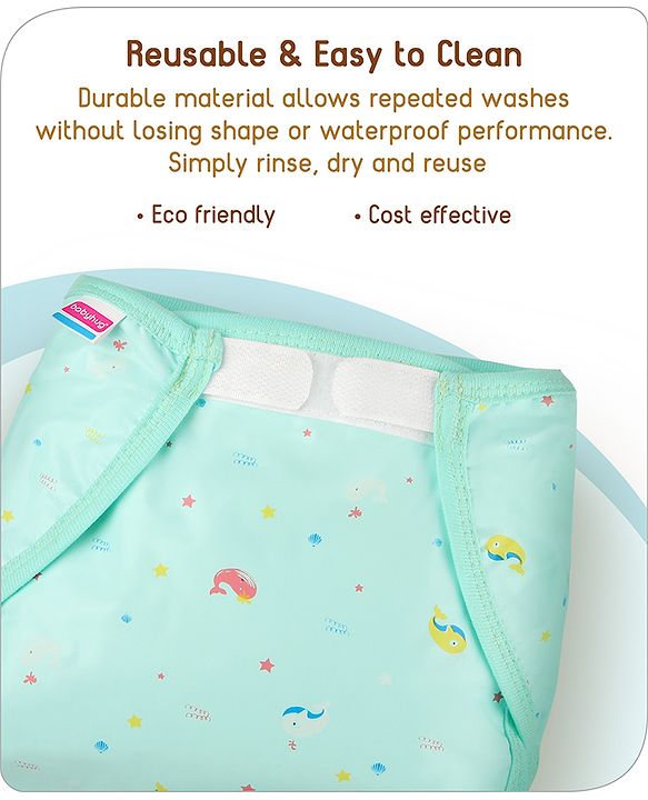 Babyhug Waterproof Nappy with Terry Inner Layer Small Size Set of 3 - Dolphin Print| Reusable| Easy to Clean and Maintain| Adjustable Velcro Closure