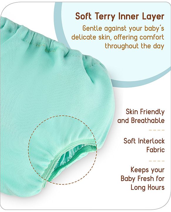 Babyhug Waterproof Pant Style Nappy with Elastic Small Size Set of 3 - Dolphin Print| Reusable| Easy to Clean and Maintain| Leak Proof| Soft Terry Inner Lining
