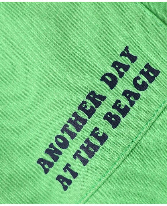 Babyhug Terry Cotton Knit Knee Length Shorts With Text Print - Light Green
