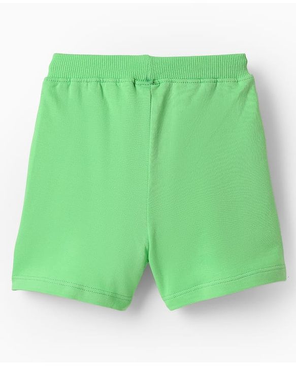 Babyhug Terry Cotton Knit Knee Length Shorts With Text Print - Light Green