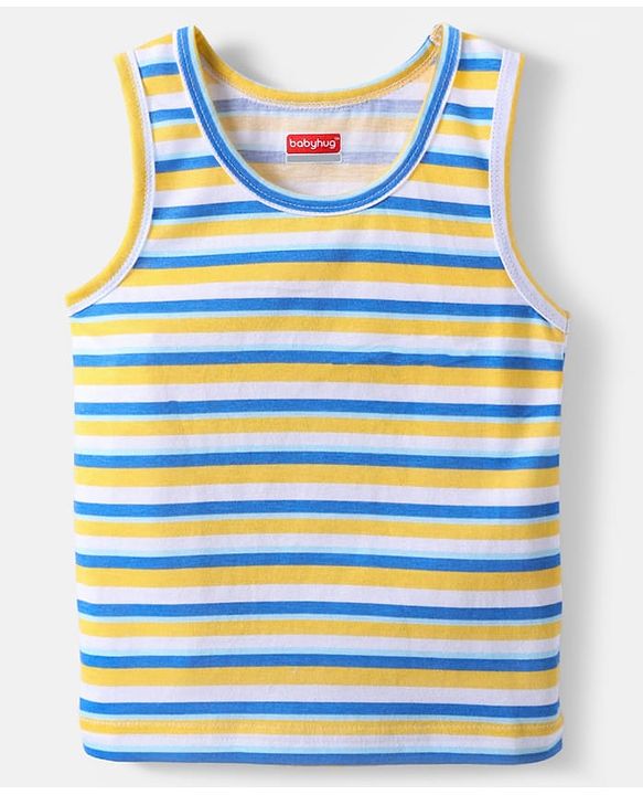 Babyhug 100% Cotton Single Jersey Knit Sleeveless Sando With Stripes - Blue
