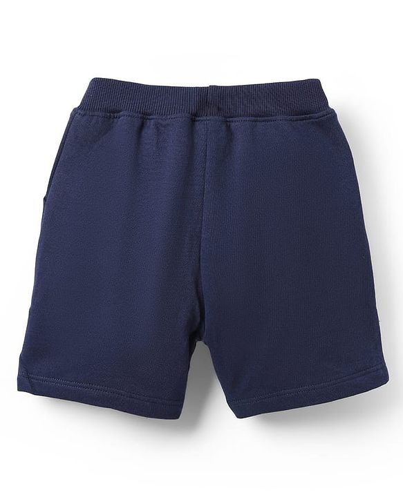 Babyhug Terry Cotton Knit Knee Length Shorts With Text Print - Navy Blue