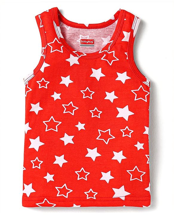 Babyhug 100% Cotton Knit Sleeveless Sando With Star Print - Red