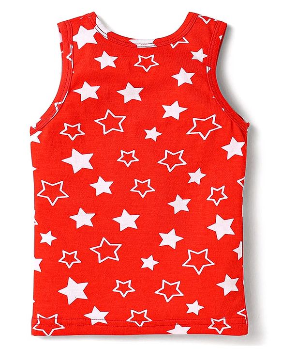 Babyhug 100% Cotton Knit Sleeveless Sando With Star Print - Red