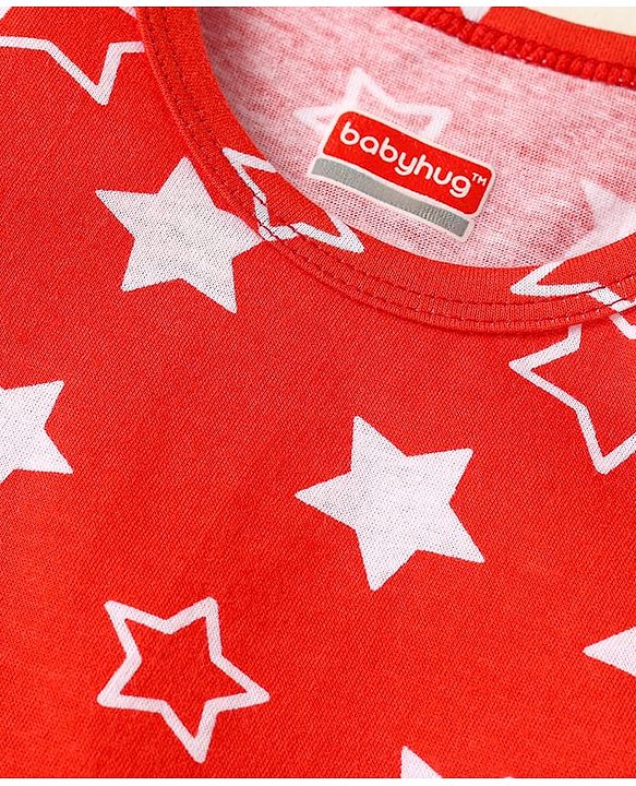 Babyhug 100% Cotton Knit Sleeveless Sando With Star Print - Red