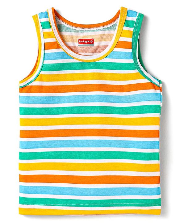 Babyhug 100% Cotton Single Jersey Knit Sando With Stripes - Yellow