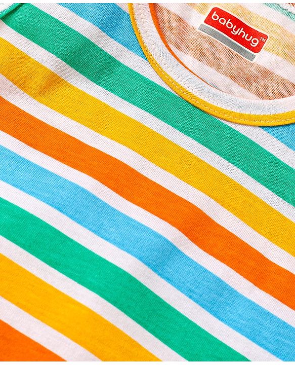 Babyhug 100% Cotton Single Jersey Knit Sando With Stripes - Yellow