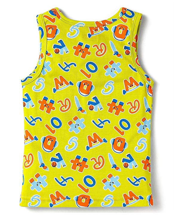 Babyhug 100% Cotton Single Jersey Knit Sleeveless Sando With Letter Print - Limegreen