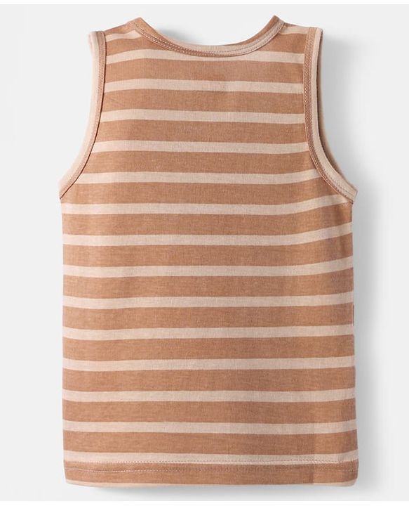 Babyhug 100% Cotton Single Jersey Knit Sleeveless Sando With Stripes - Brown