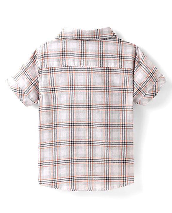 Babyhug Cotton Woven Half Sleeves Checks Shirt & Shorts Set - Beige & Navy Blue