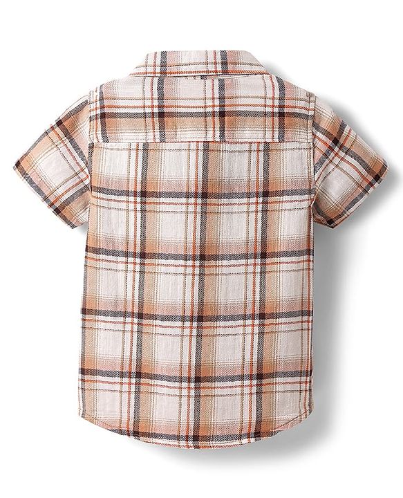 Babyhug Cotton Woven Half Sleeves Checkered Shirt & Shorts Set - Maroon