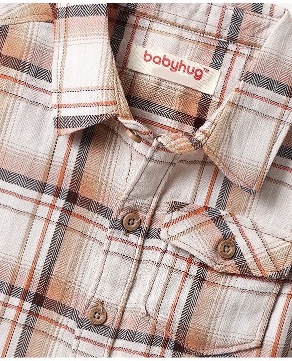 Babyhug Cotton Woven Half Sleeves Checkered Shirt & Shorts Set - Maroon