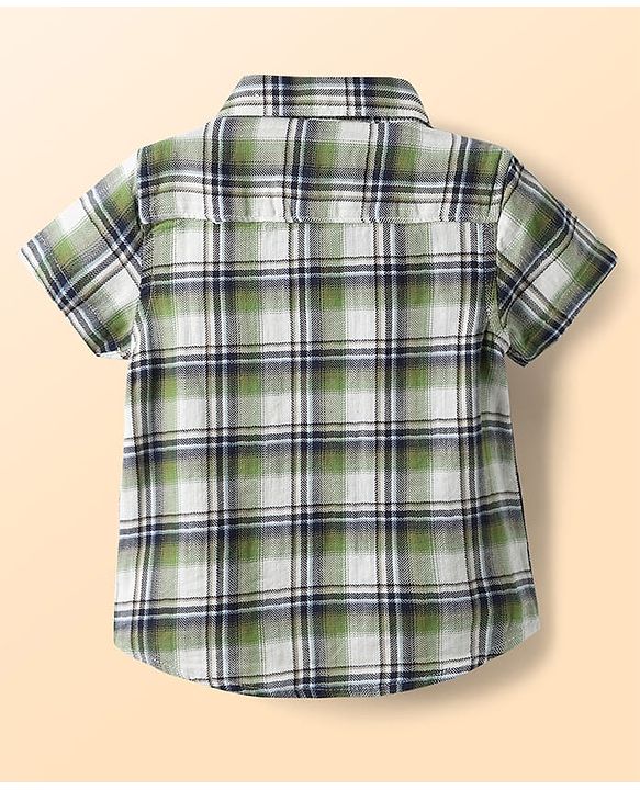 Babyhug 100% Cotton Knit Half Sleeves Shirt & Shorts Set with Checks - Olive Green