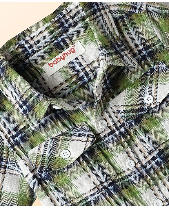 Babyhug 100% Cotton Knit Half Sleeves Shirt & Shorts Set with Checks - Olive Green