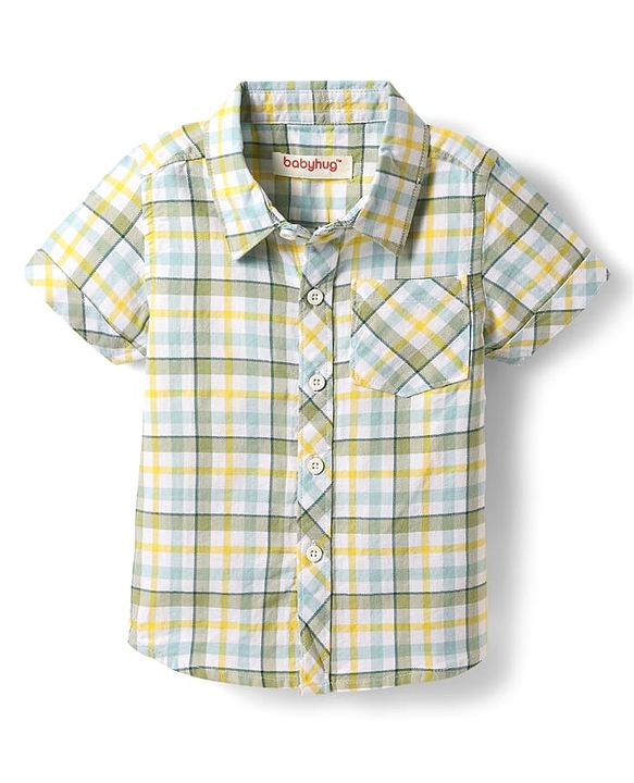 Babyhug Cotton Woven Half Sleeves Checkered Shirt & Shorts Set - Green